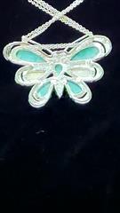 Synthetic Turquoise Stone Necklace Silver Plate 16.45g